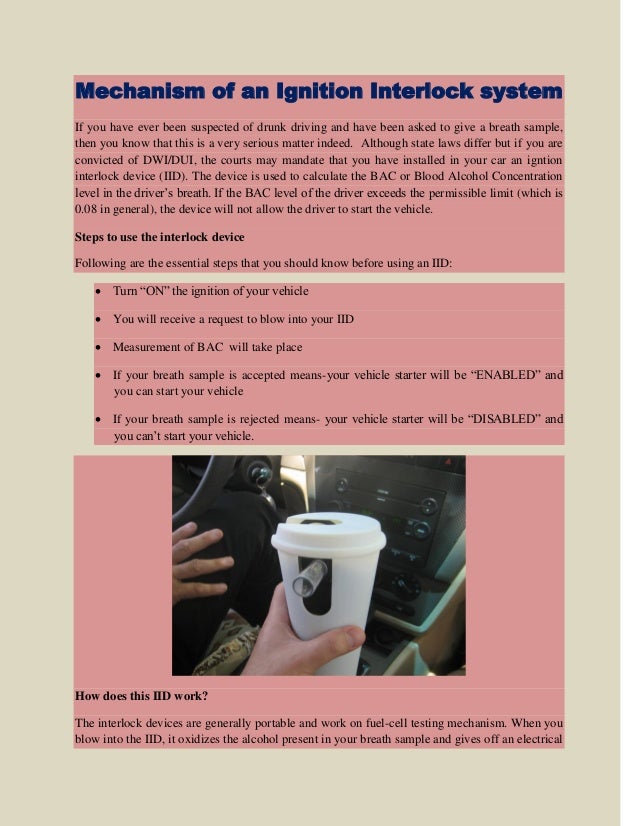 Mechanism of an ignition interlock system