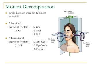 Motion Decomposition
 Every motion in space can be broken
down into
 3 Rotational
degrees of freedom – 1. Yaw
(SCC) 2. P...