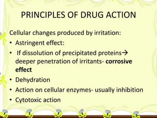 PRINCIPLES OF DRUG ACTION
Cellular changes produced by irritation:
• Astringent effect:
• If dissolution of precipitated p...