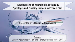 Presented By : Rajesh V. Chudasama
Mechanism of Microbial Spoilage &
Spoilage and Quality Indices in Frozen Fish
Subject
Quality Assurance of Fish and Fishery Products (FPT - 306)
 