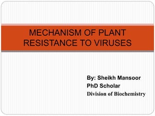 By: Sheikh Mansoor
PhD Scholar
Division of Biochemistry
MECHANISM OF PLANT
RESISTANCE TO VIRUSES
 