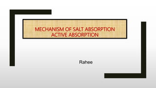 MECHANISM OF SALT ABSORPTION
ACTIVE ABSORPTION
Rahee
 