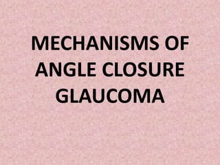 MECHANISMS OF
ANGLE CLOSURE
GLAUCOMA
 