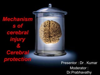 Presentor : Dr . Kumar
Moderator :
Dr.Prabhavathy
Mechanism
s of
cerebral
injury
&
Cerebral
protection
 
