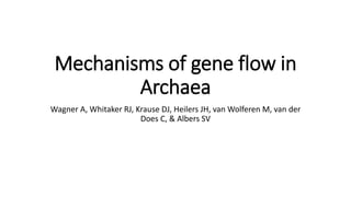 Mechanisms of gene flow in
Archaea
Wagner A, Whitaker RJ, Krause DJ, Heilers JH, van Wolferen M, van der
Does C, & Albers SV
 
