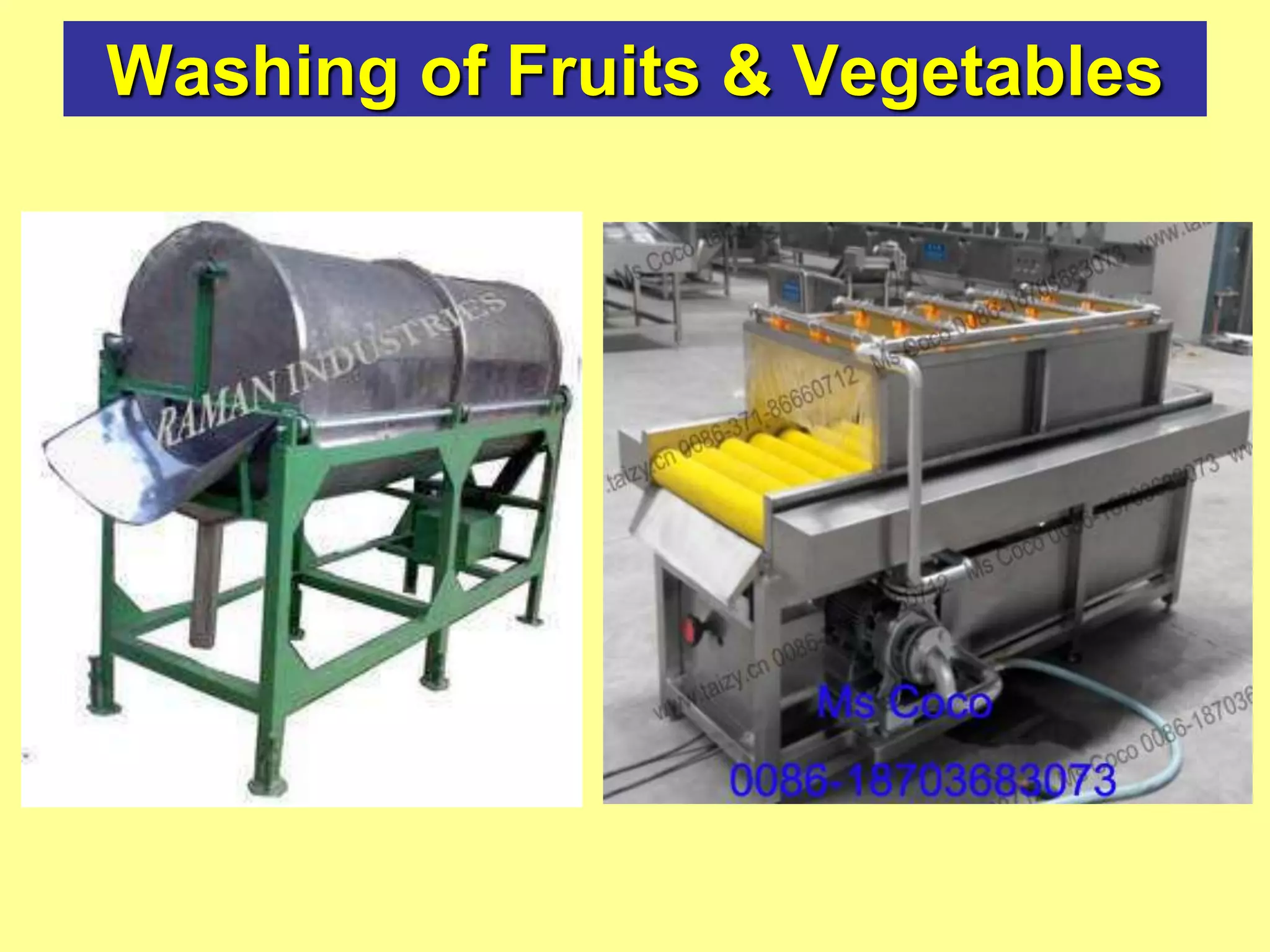 Washing of Fruits & Vegetables
 