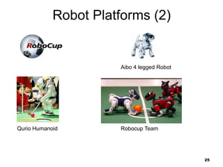 25
Robot Platforms (2)
Aibo 4 legged Robot
Robocup Team
Qurio Humanoid
 