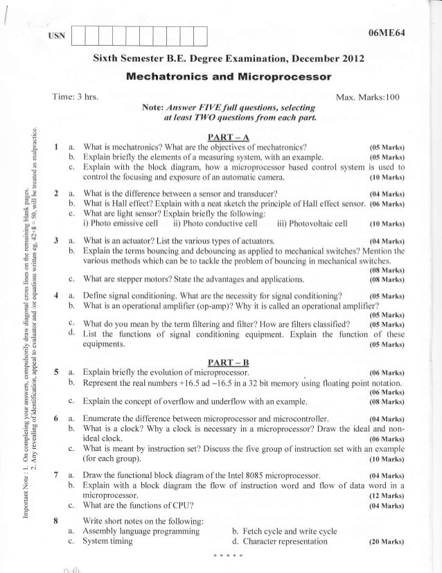 Mechatronics and microprocessor Question papers
