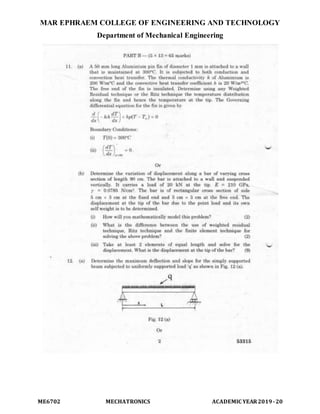 MAR EPHRAEM COLLEGE OF ENGINEERING AND TECHNOLOGY
Department of Mechanical Engineering
ME6702 MECHATRONICS ACADEMIC YEAR2019-20
 
