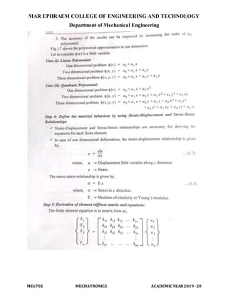 MAR EPHRAEM COLLEGE OF ENGINEERING AND TECHNOLOGY
Department of Mechanical Engineering
ME6702 MECHATRONICS ACADEMIC YEAR2019-20
 