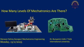 How Many Levels Of Mechatronics Are There?
Marwan Fahmy Georges/ Mechatronics Engineering
Monday, 13/2/2023
Dr. Bunyamin Celik / Tishk
international university
 