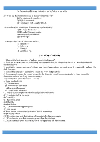 basic questions and answers on mechatrinics MECHATRONICS_question-bank.pdf
