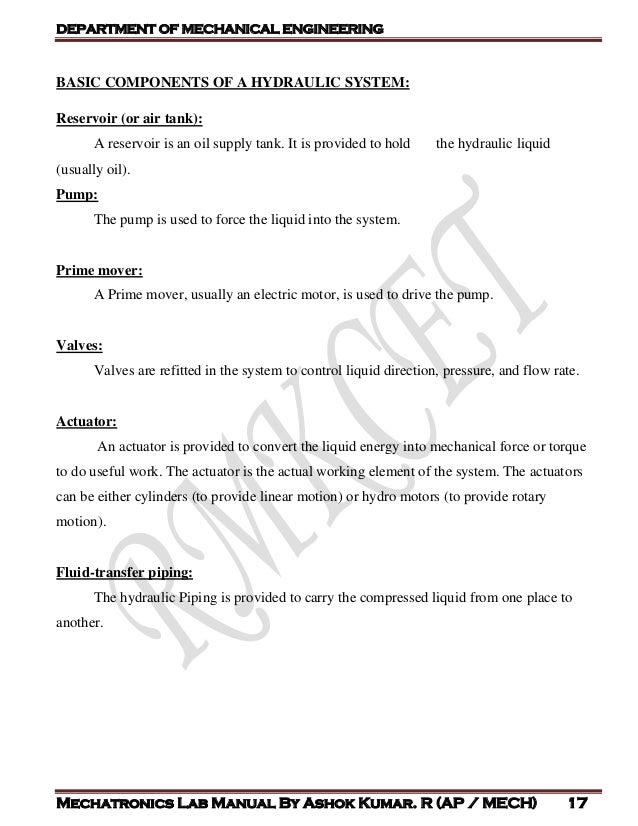 Mechatronics lab manual free download