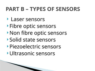 MECHATRONICS unit 1.pptx. Types of sensors | PPTX