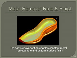 On part stepover option enables constant metal
removal rate and uniform surface finish
31
 