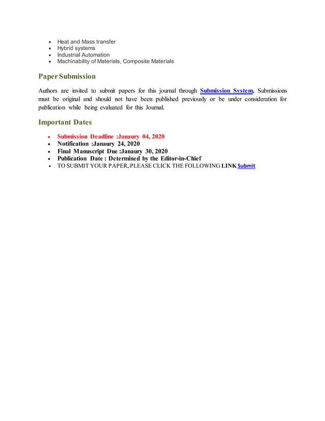 Mechanical Engineering: an International Journal(MECHIJ) DOCX