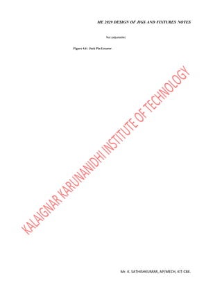 ME 2029 DESIGN OF JIGS AND FIXTURES NOTES
Mr. K. SATHISHKUMAR, AP/MECH, KIT-CBE.
Nut (adjustable)
Figure 4.6 : Jack Pin Locator
 