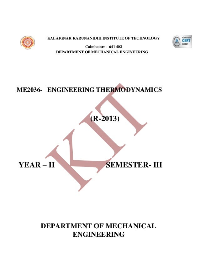 Me2036 Engineering Thermodynamics By Mr P Sathish