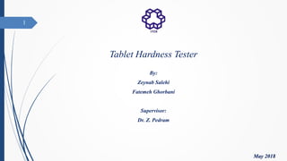 By:
Zeynab Salehi
Fatemeh Ghorbani
Supervisor:
Dr. Z. Pedram
1
May 2018
Tablet Hardness Tester
 