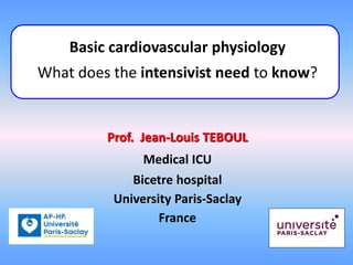 Prof. Jean-Louis TEBOUL
Medical ICU
Bicetre hospital
University Paris-Saclay
France
Basic cardiovascular physiology
What does the intensivist need to know?
 