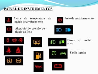 PAINEL DE INSTRUMENTOS
Alerta de temperatura do
líquido de arrefecimento
Freio de estacionamento
Alteração de pressão do
fluido do freio
Faróis de milha
ativo
Faróis ligados
 