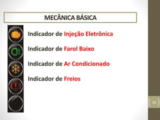 MECÂNICA BÁSICA
Indicador de Injeção Eletrônica
10
Indicador de Farol Baixo
Indicador de Ar Condicionado
Indicador de Freios
 