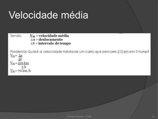 Velocidade média
Ciências Naturais - ICRM 19
 