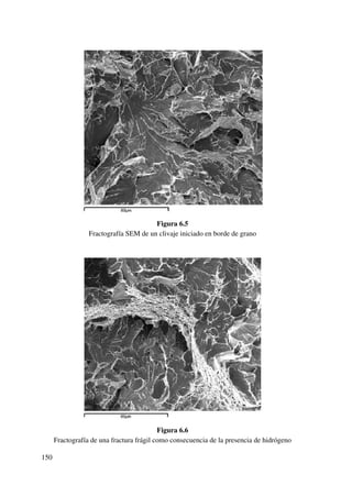 Figura 6.5
Fractografía SEM de un clivaje iniciado en borde de grano
Figura 6.6
Fractografía de una fractura frágil como consecuencia de la presencia de hidrógeno
150
 