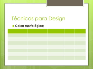 Técnicas para Design
 Caixa

morfológica:

 
