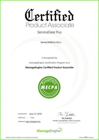 Manage Engine Certified Product Associate (MECPA)