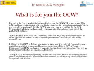 IV. Results: OCW managers



     Survey to OCW managers
        Do you have an exclusive dedication to OCW?
30



25



20



15



10



 5



 0
          No                                    Yes
 