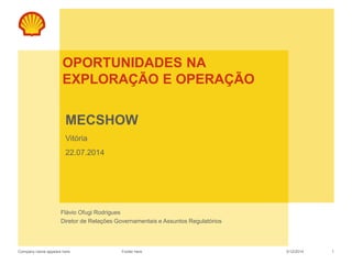 Company name appears here
OPORTUNIDADES NA
EXPLORAÇÃO E OPERAÇÃO
MECSHOW
Vitória
22.07.2014
Flávio Ofugi Rodrigues
Diretor de Relações Governamentais e Assuntos Regulatórios
13/12/2014Footer here
 