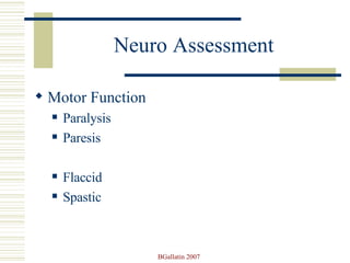 Neuro Assessment Motor Function Paralysis Paresis Flaccid Spastic 