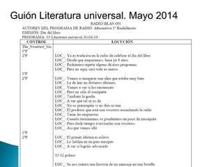 Guión Literatura universal. Mayo 2014
 