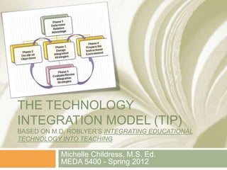 THE TECHNOLOGY
INTEGRATION MODEL (TIP)
BASED ON M.D. ROBLYER’S INTEGRATING EDUCATIONAL
TECHNOLOGY INTO TEACHING
Michelle Childress, M.S. Ed.
MEDA 5400 - Spring 2012
 