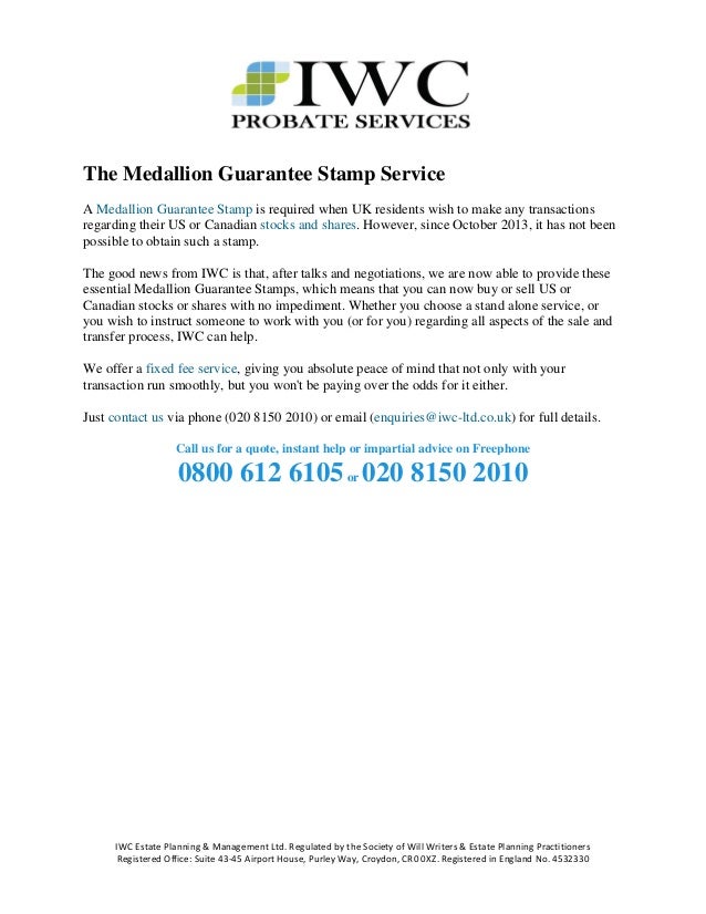 Medallion guarantee stamp service