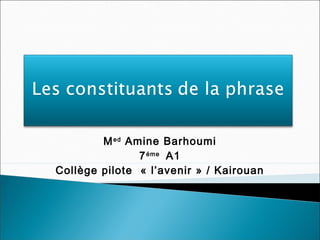 Med Amine Barhoumi 
7éme A1 
Collège pilote « l’avenir » / Kairouan 
 