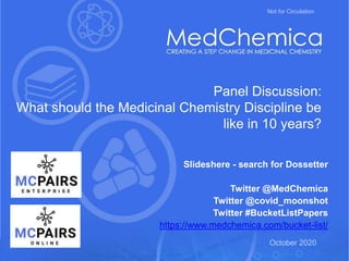 Exploiting medicinal chemistry knowledge to accelerate projects October 2020
October 2020
Not for Circulation
Panel Discus...