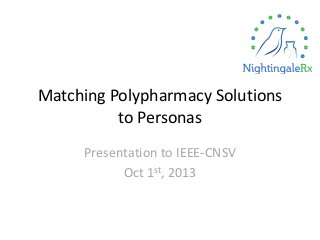 Matching Polypharmacy Solutions
to Personas
Presentation to IEEE-CNSV
Oct 1st, 2013
 