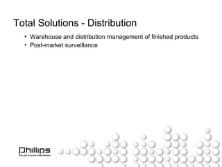 Total Solutions - Distribution Warehouse and distribution management of finished products Post-market surveillance 