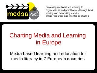 Promoting media-based learning to
organisations and practitioners through local
training and networking events,
online resources and knowledge sharing
Charting Media and Learning
in Europe
Media-based learning and education for
media literacy in 7 European countries
1
 