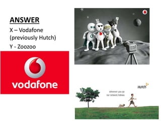 ANSWER
X – Vodafone
(previously Hutch)
Y - Zoozoo
 