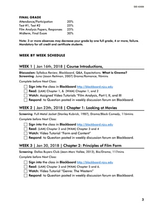 Course Syllabus for MEDI 120 Understanding Movies: The Art of Film | PDF