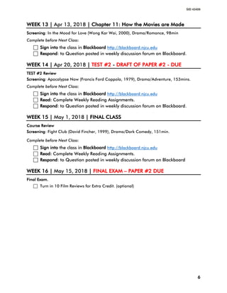 Course Syllabus for MEDI 120 Understanding Movies: The Art of Film | PDF