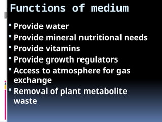 Comprehensive Guide to Nutrient Media for Plant Tissue Cultures | PPTX
