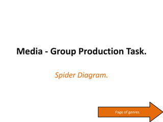 Media - Group Production Task. 
Spider Diagram. 
Page of genres 
 