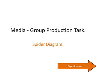 Media - Group Production Task. 
Spider Diagram. 
Page of genres 
 