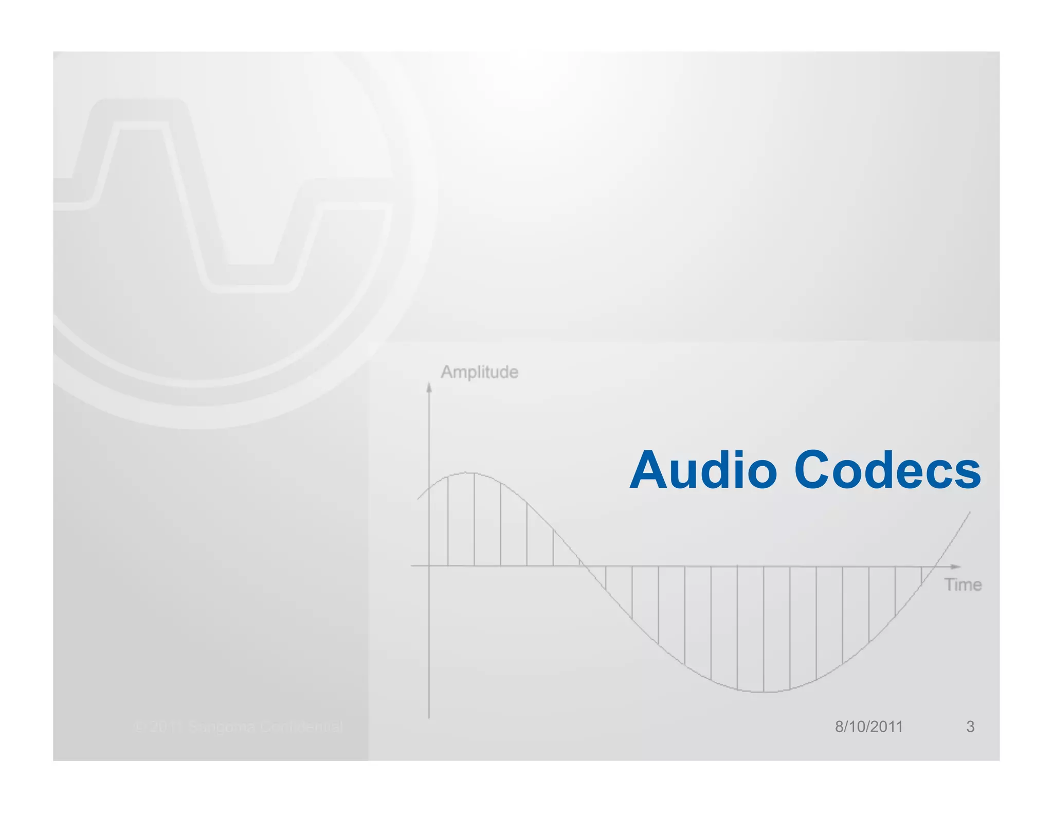 Audio Codecs



© 2011 Sangoma Confidential         8/10/2011   3
 