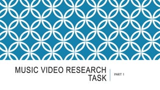 MUSIC VIDEO RESEARCH
TASK
PART 1
 