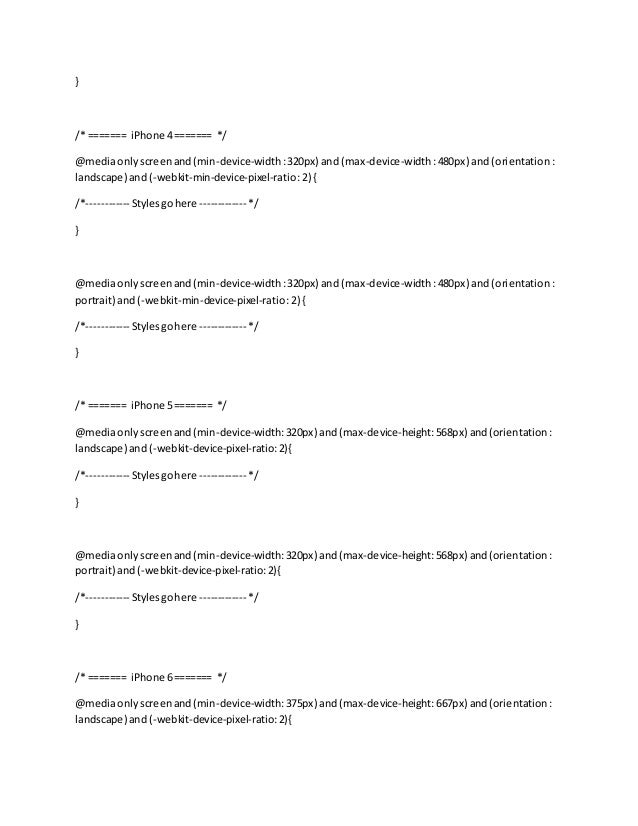 Media Queries breakpoints for Standard device in Responsive  Design